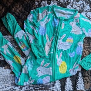 Little Sleepies Teal Green Easter Egg Bunny Bamboo Pajamas 6-12 Months